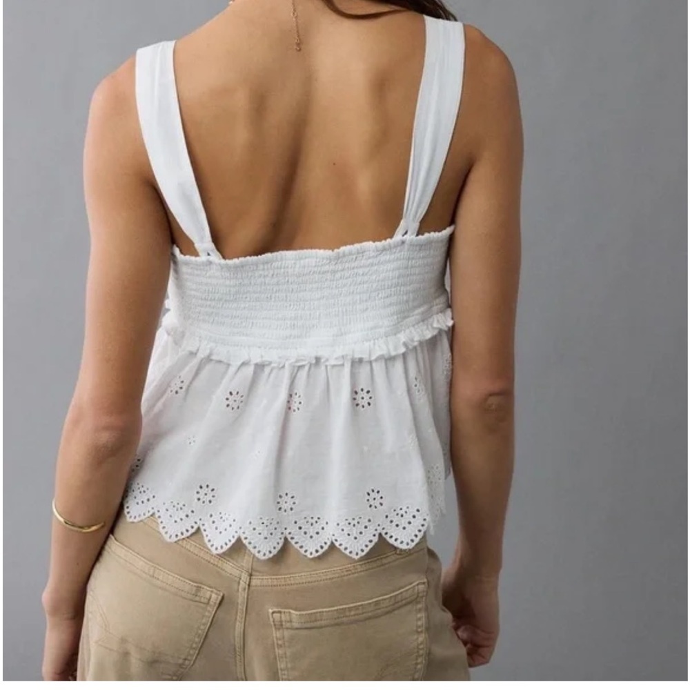 American Eagle Outfitters White Eyelet Peplum Tank - Picture 2 of 9